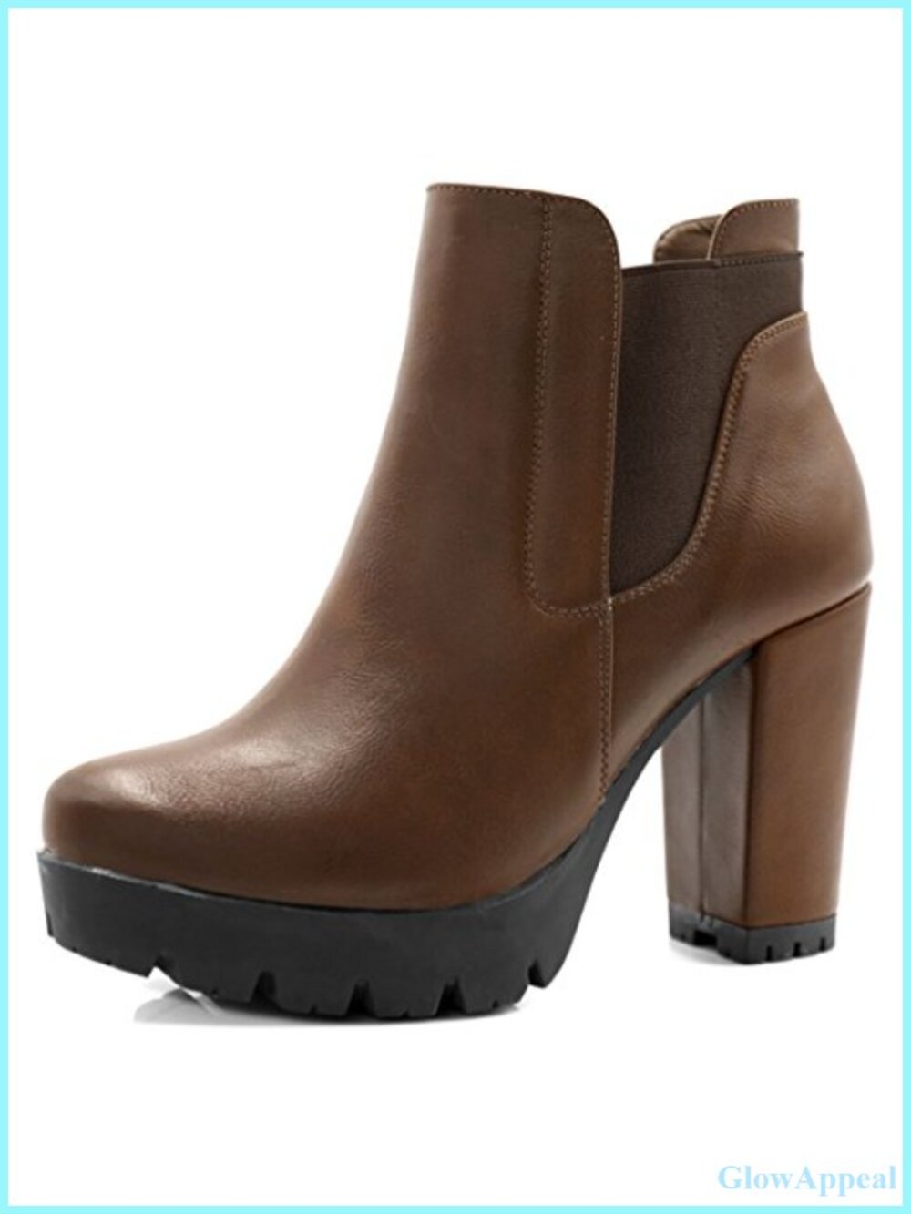 Chunky High Heel Platform Chelsea Ankle Boots Faux Leather